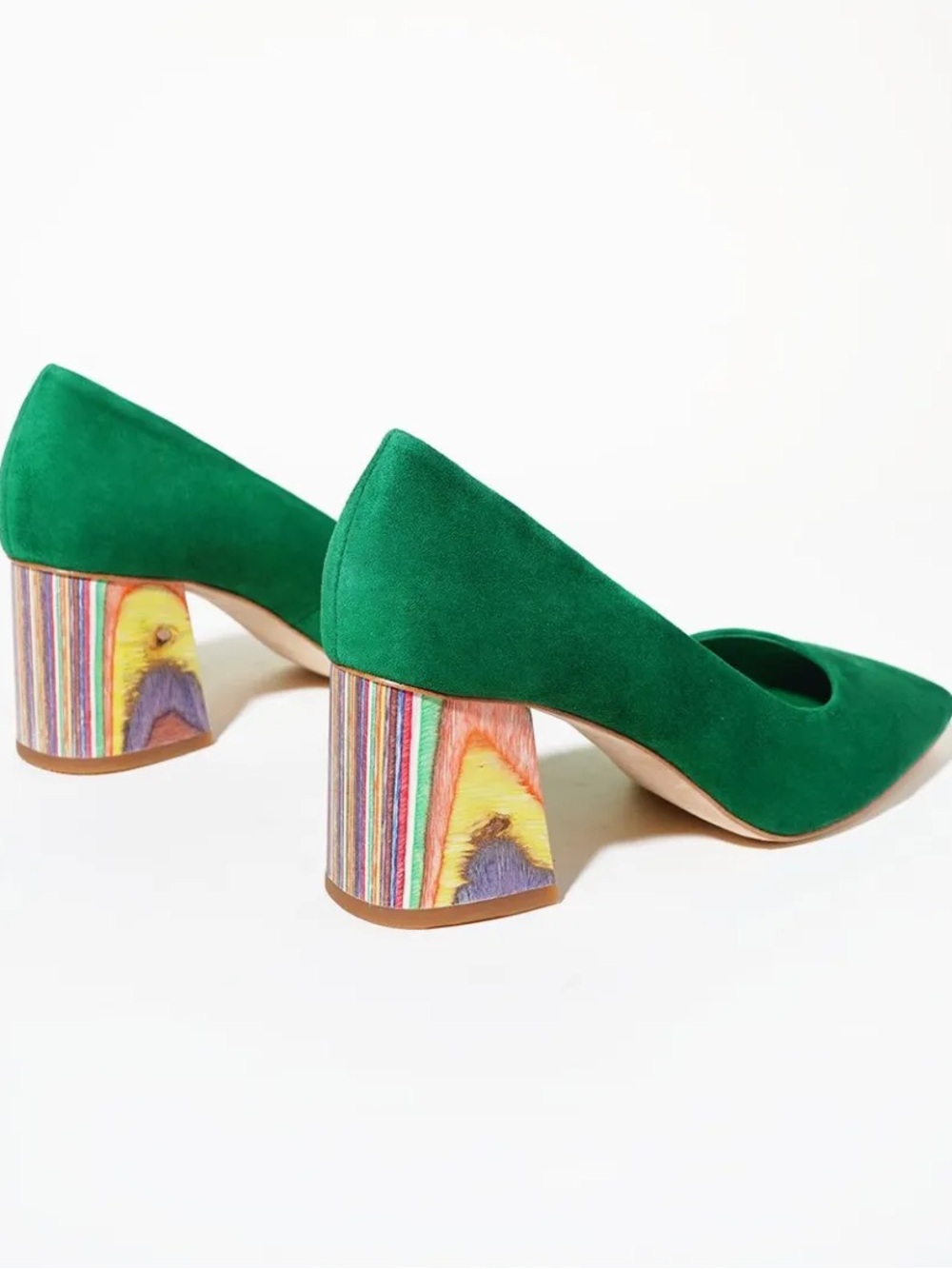 Charlotte Stone Estee Heel Green Suede Block Heel Pumps - Women's Dress Shoes - Picture 6 of 13
